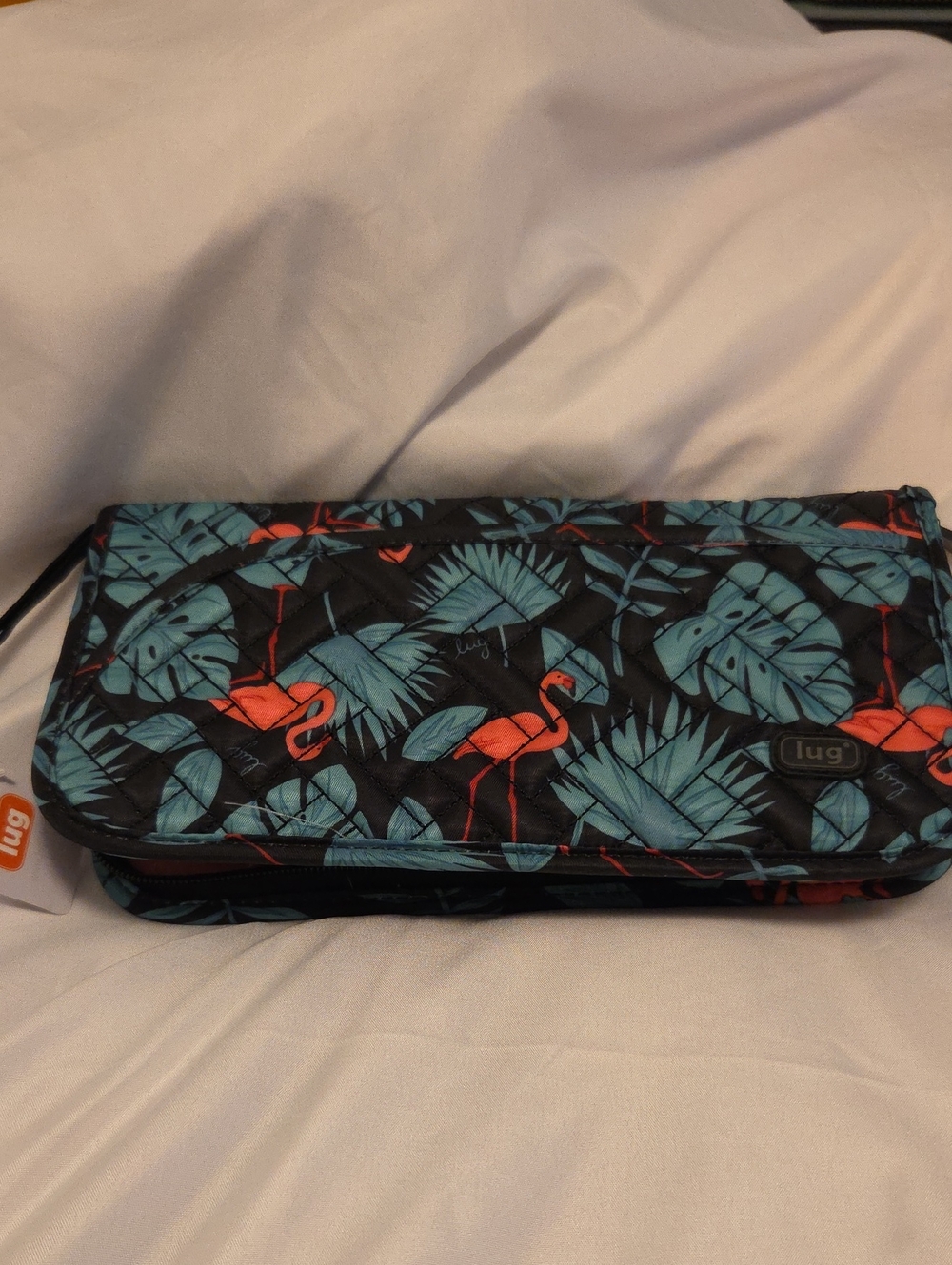 lug Quilted Flamingo Wristlet in Black, Teal & Coral